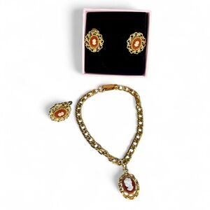 Vintage Avon Gold and Red Cameo Earrings